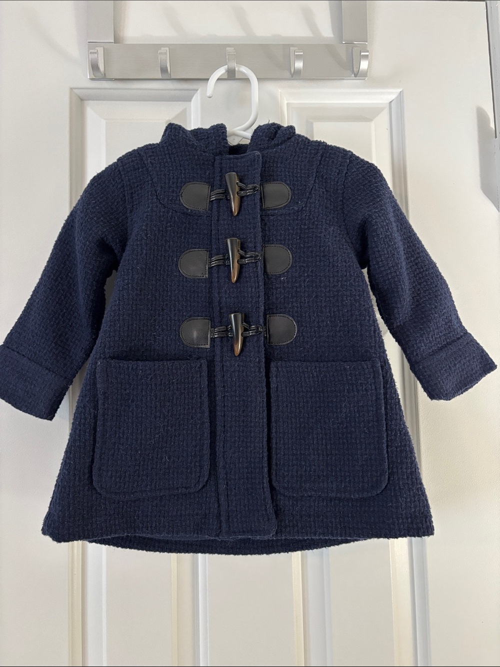 Madden Girl Navy Hooded Toggle Pea Coat for Kids - Textured Knit